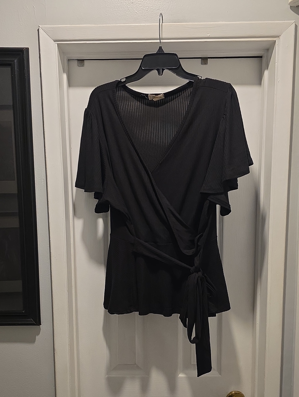 Women’s Black Wrap Top with Tie Waist